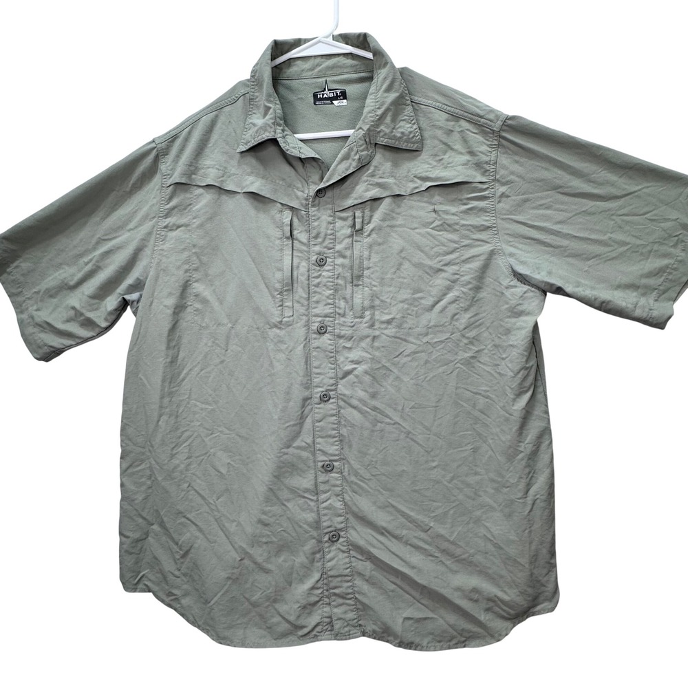 Habit Fishing Camp Shirt Mens Large Shadow Green Solar Factor 30+ Hiking